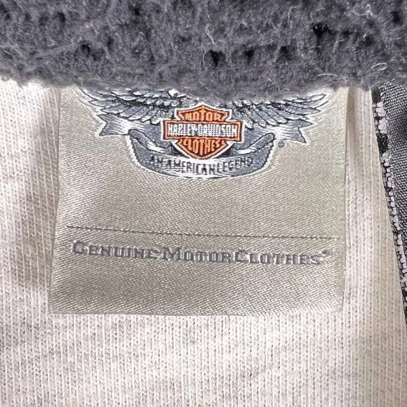 Vintage Harley Davidson Fur Trim Zip Hoodie M Gray Felted Logo Y2K Tattoo Style - Picture 13 of 16